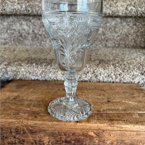 Pressed Glass Goblet - Clear Floral Pattern
